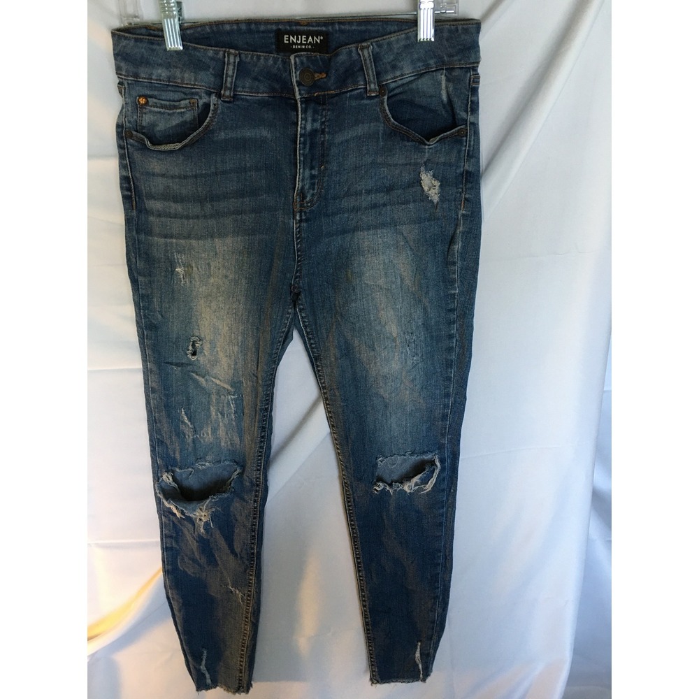 Enjean Denim Co Mens Distressed Skinny Jeans Medium Wash Ripped EP3092R-1 29x27